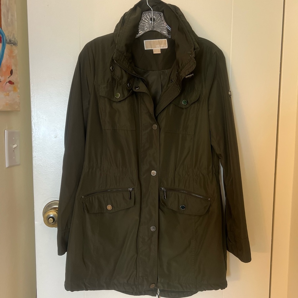 Michael Kors Green Utility Jacket with Collared Neckline